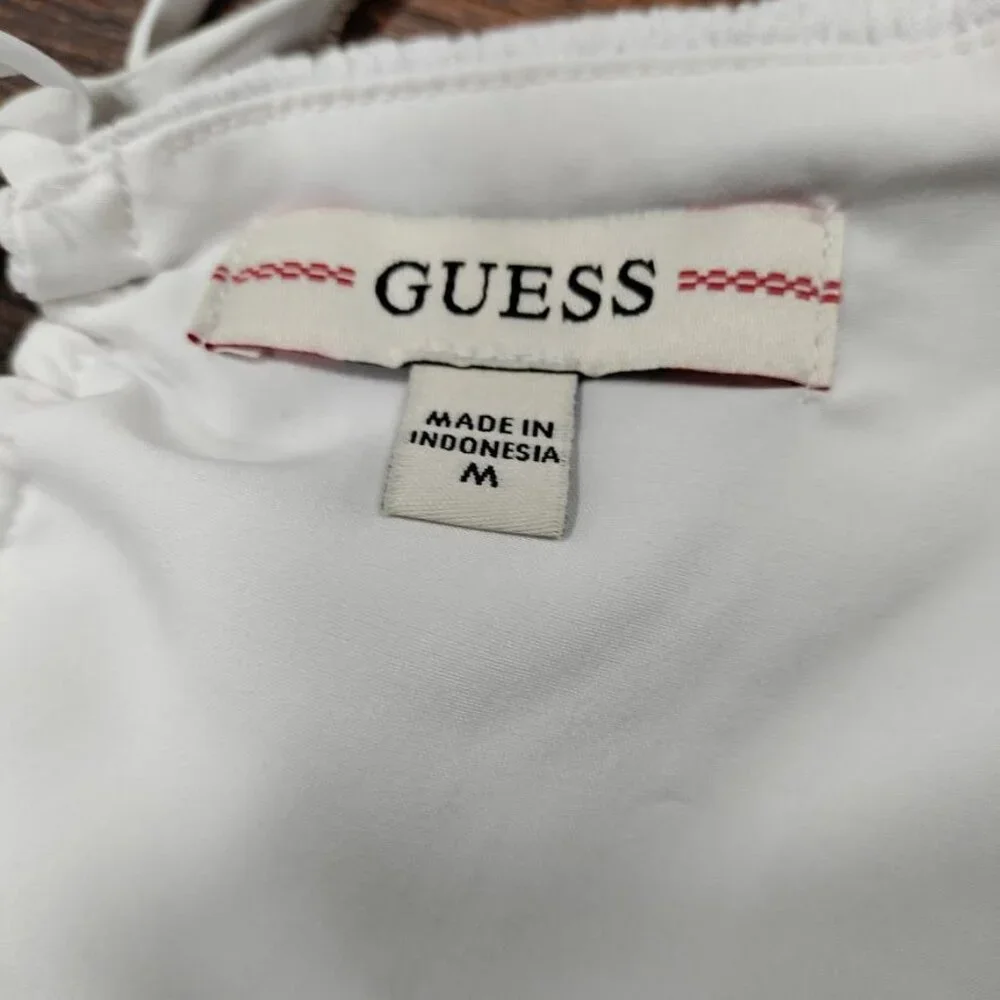 NWT Guess Gauzy Twee Y2k Cottagecore Smocked Mini Dress White Womens Size Medium - Picture 8 of 11